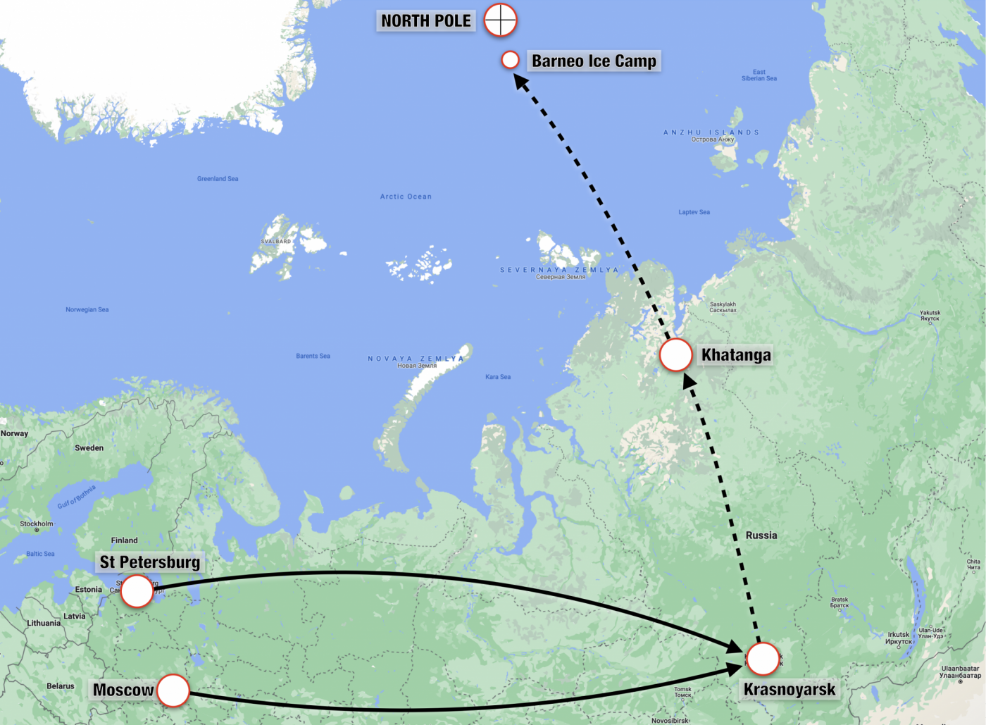 North Pole via Russia