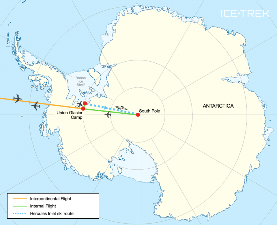 Icetrek Antarctica Hercules Inlet South Pole Ski Route Map