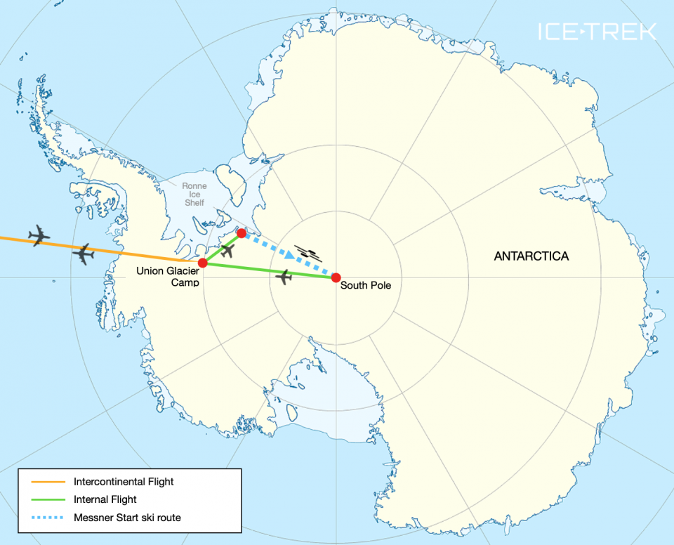Icetrek Antarctica Messner Start South Pole Ski Route Map