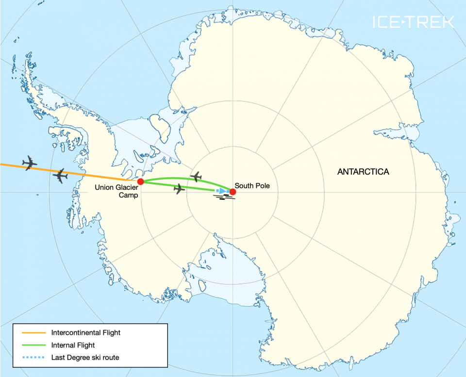 Icetrek Antarctica South Pole Last Degree Ski Route Map